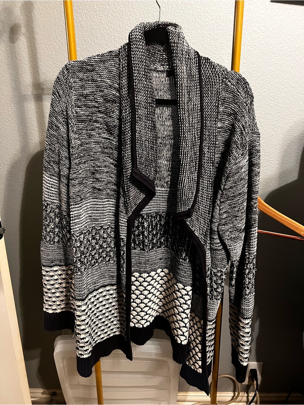 GAP Black & White Marled Open-Front Cardigan